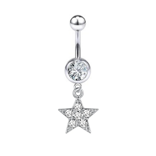 CZ Paved Star Dangle Belly Ring