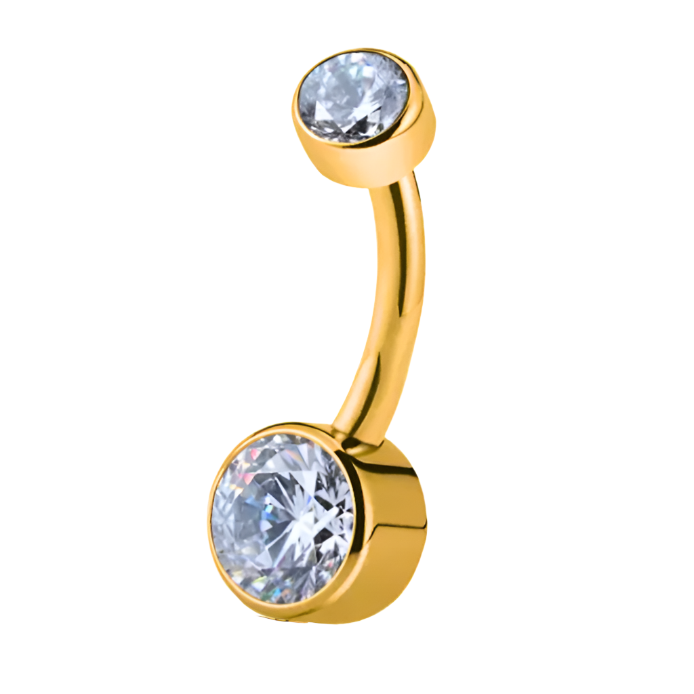 G23 PVD Titanium Internally Threaded Double Flat CZ Belly Ring