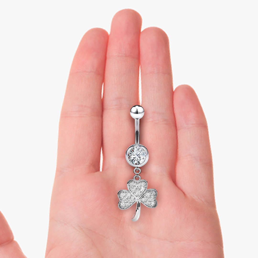 CZ Shamrock Cloverleaf Dangle Belly Ring