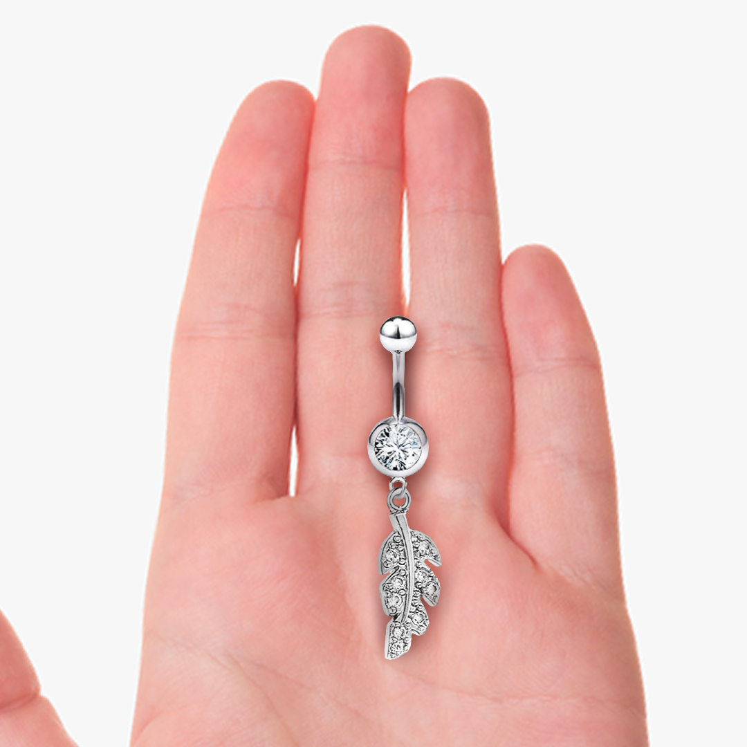 CZ Leaf Dangle Belly Ring