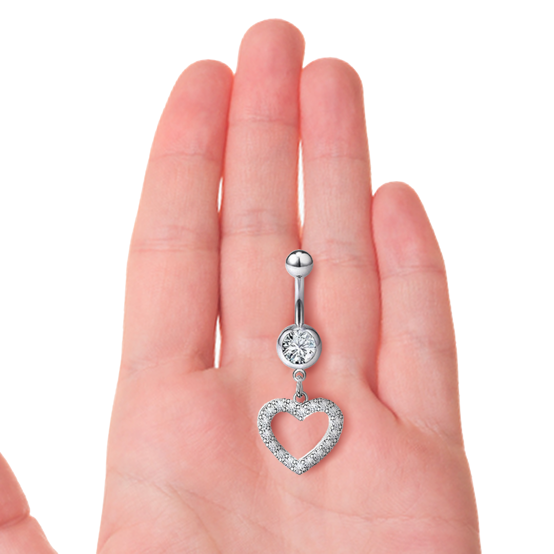 Open Heart Paved CZ Dangle Belly Ring