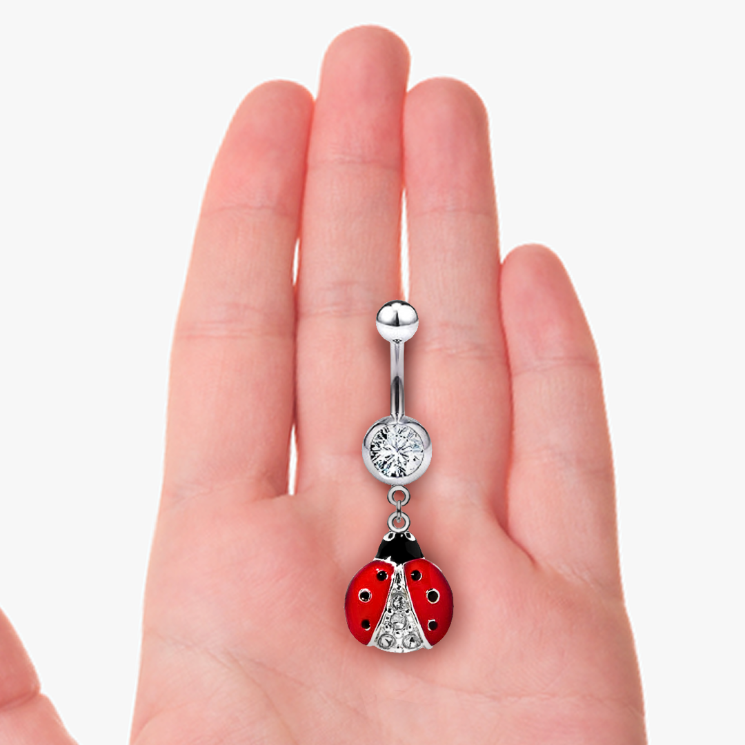 CZ Enamel Ladybug Dangle Belly Ring