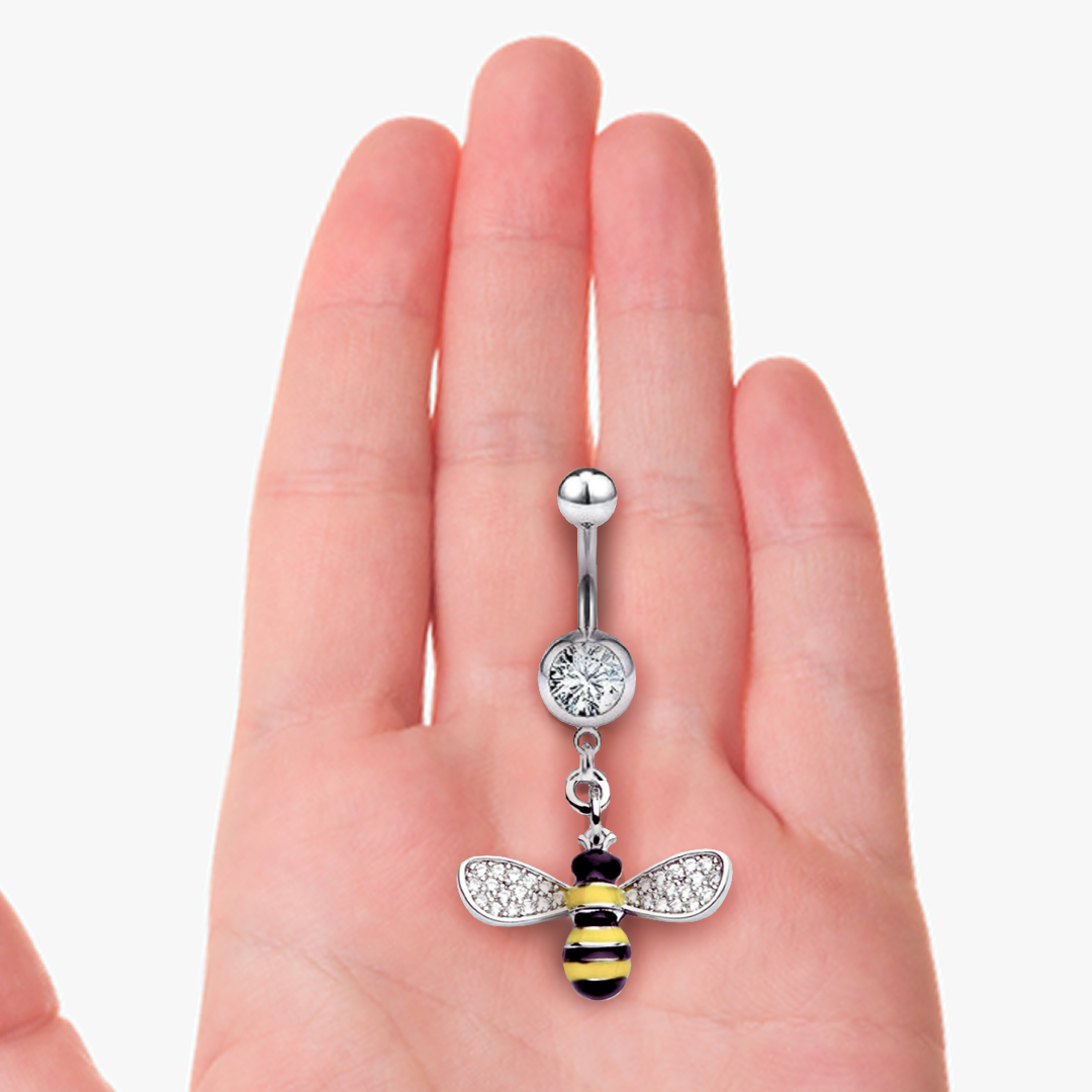 Enamel Honey Bee CZ Dangle Belly Ring