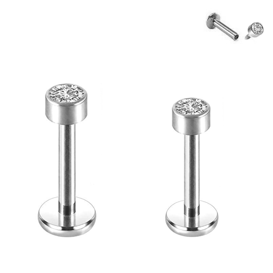 Steel Internally Threaded Bezel Set Flat CZ Tragus Labret