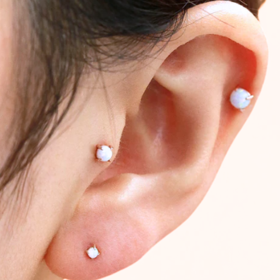 G23 Gold PVD Titanium Threadless Push In Prong Set Opal Labret Tragus