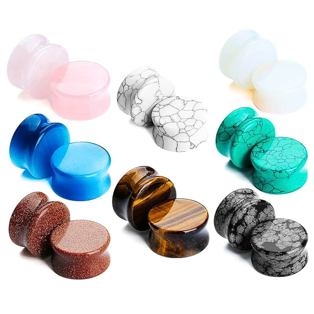 Assorted Glass & Stone Saddle Plug 8G to 1" (20pc/pkg)