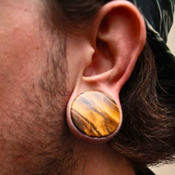 Tiger Eye Stone Double Flare Plugs