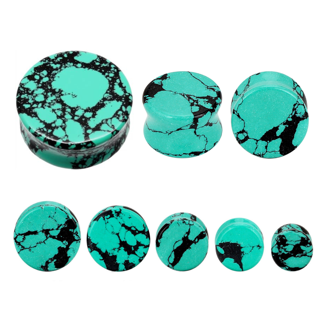 Teal Black Howlite Stone Double Flare Plugs