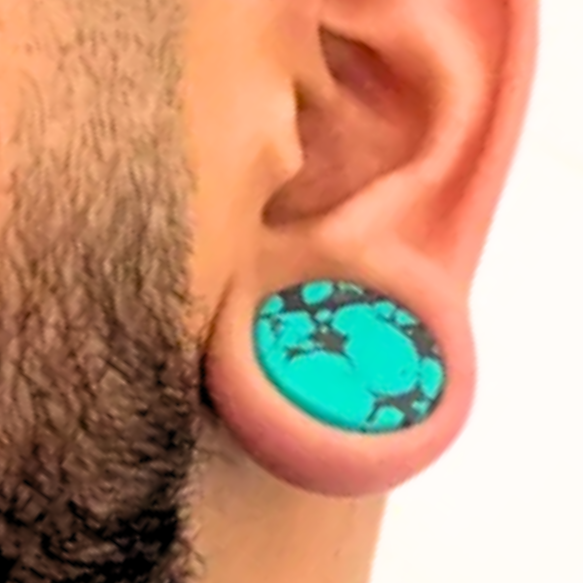 Teal Black Howlite Stone Double Flare Plugs