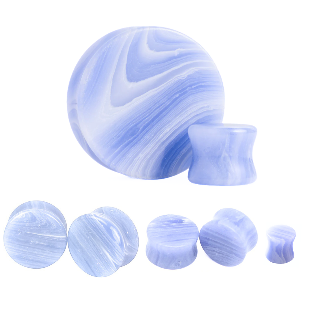 Blue Lace Agate Stone Double Flare Plugs