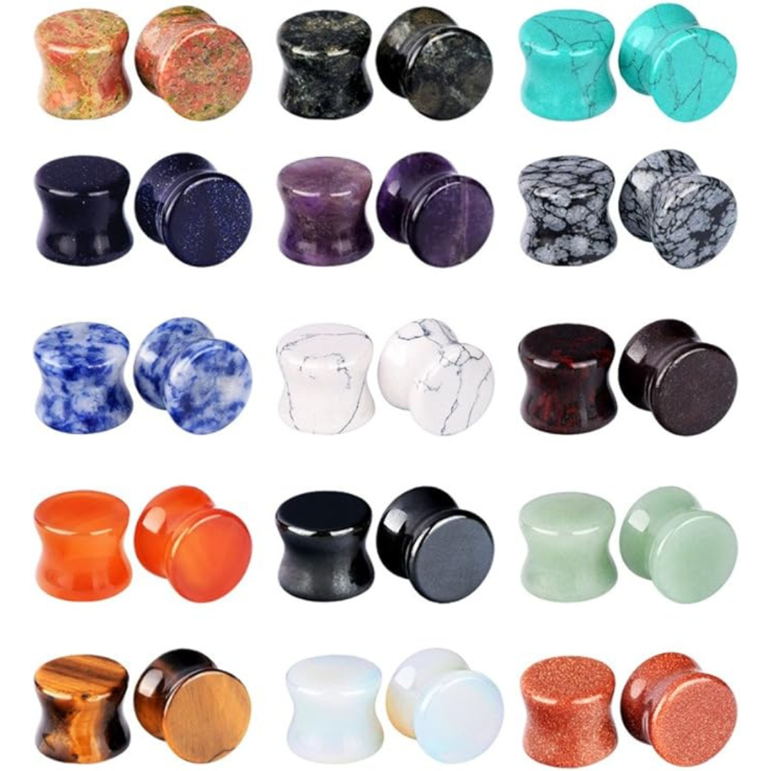 Assorted Glass & Stone Saddle Plug 8G to 1" (20pc/pkg)