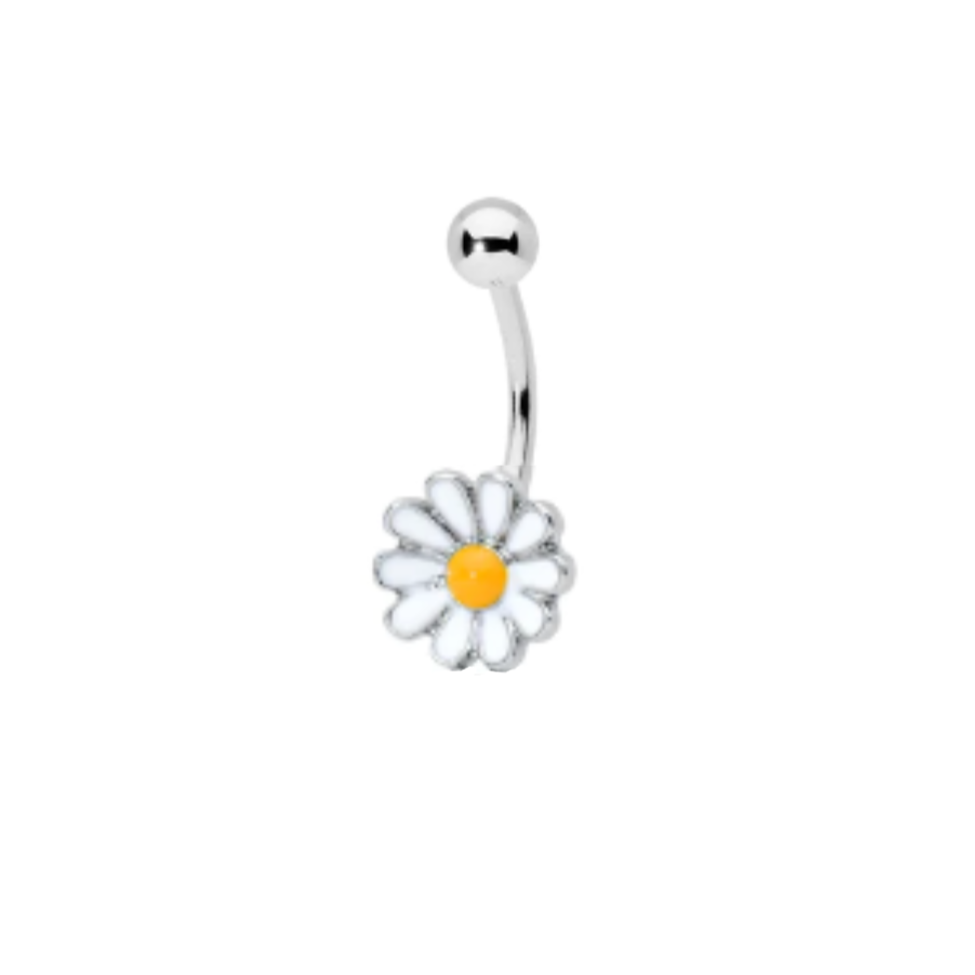 White Enamel Sunflower Belly Ring