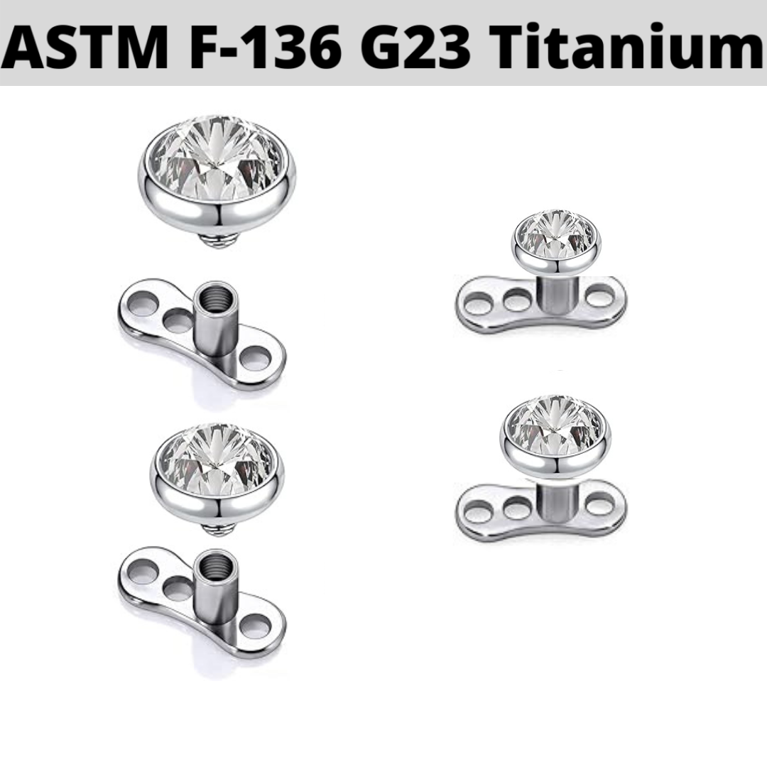 G23 Titanium Dermal Anchor 2.0mm Rise Base Flat CZ Top Set