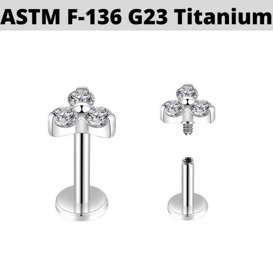 G23 Titanium Internally Threaded Trinity CZ Tragus Labret