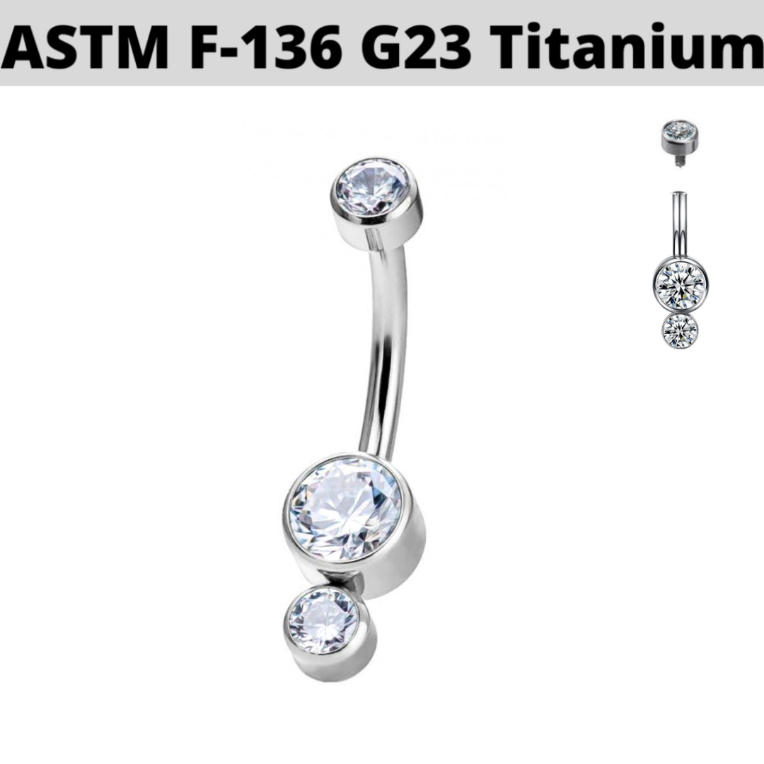 G23 Titanium Internally Threaded Dual CZ Cluster Belly Ring