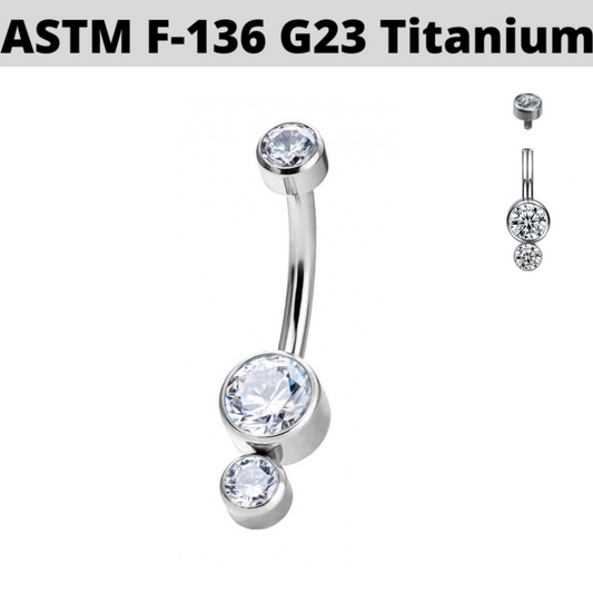 G23 Titanium Internally Threaded Dual CZ Cluster Belly Ring