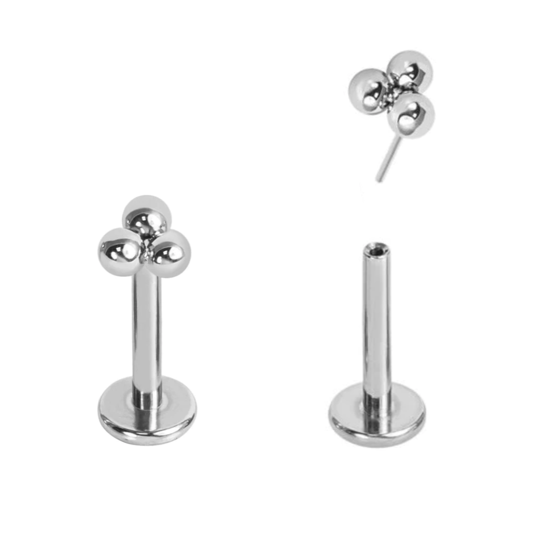 Steel Threadless Push In Trinity Bead Labret Tragus