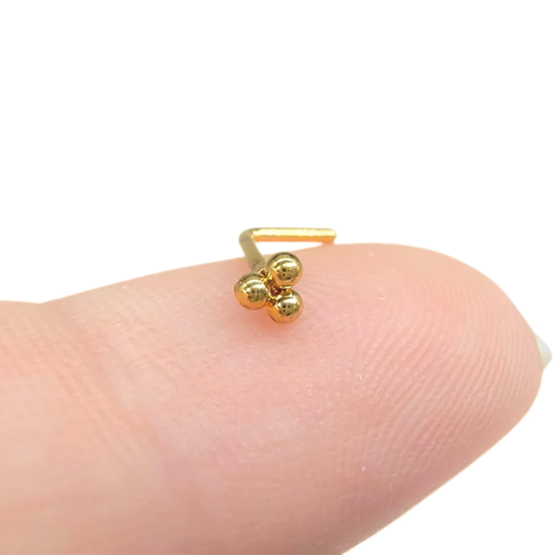G23 Gold PVD Titanium Trinity Beads L Bend Nose Ring