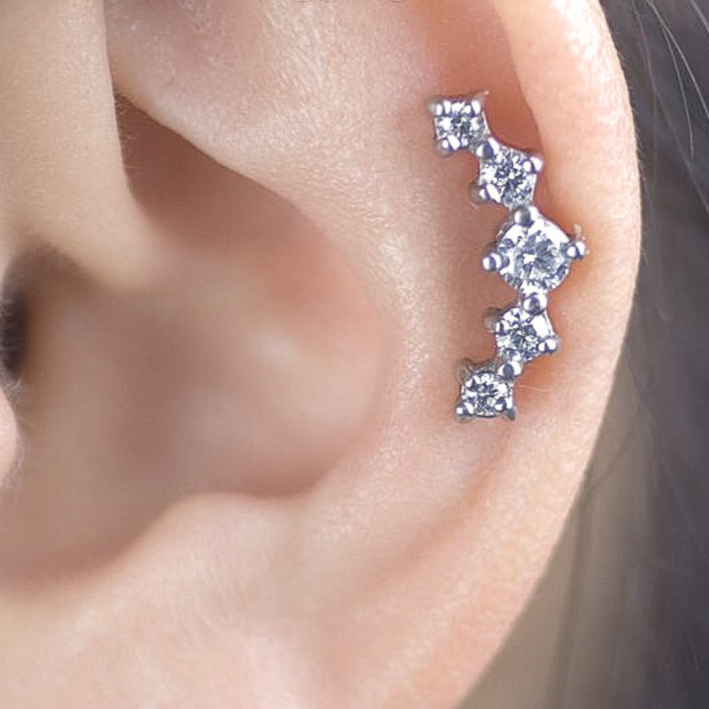 Steel Prong Set 5 Round CZ Cluster Ear Tragus Barbell