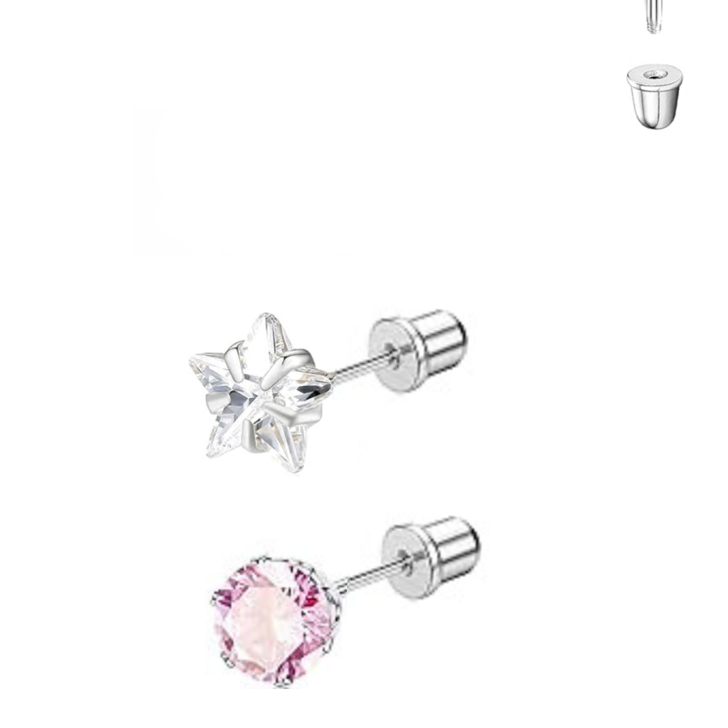 Steel Prong Set CZ Gem with Round Screw Back