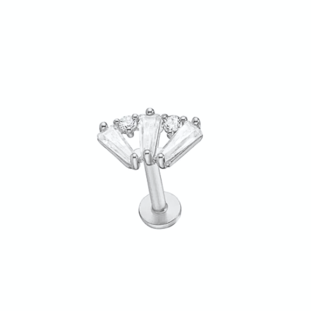 G23 Titanium Threadless Push In Bezel Set Baguette Fan CZ Tragus Labret