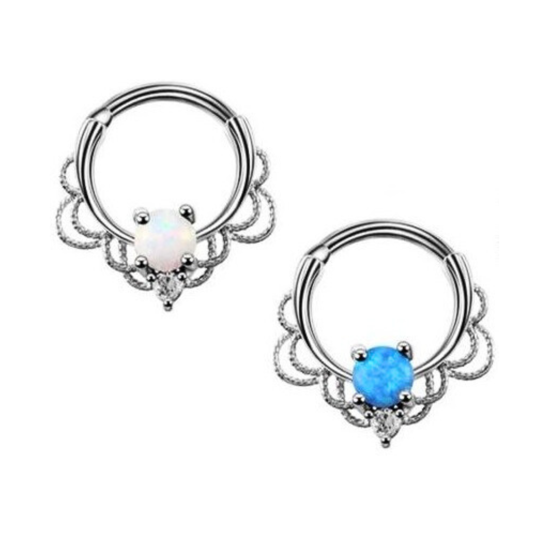 Lacey Steel Opal Septum Round Clicker