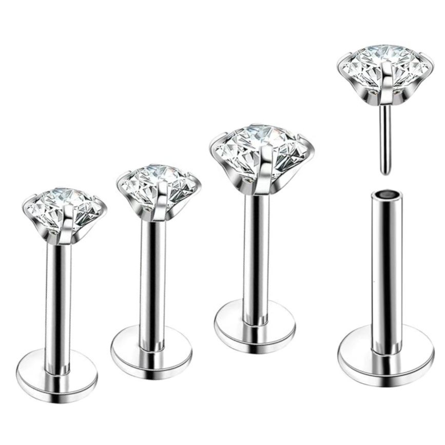 G23 Titanium Prong Set CZ Threadless Push Click Pin Labret