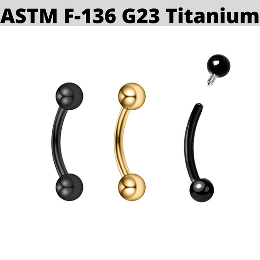 G23 PVD Titanium Internally Threaded Ball Curved Barbell