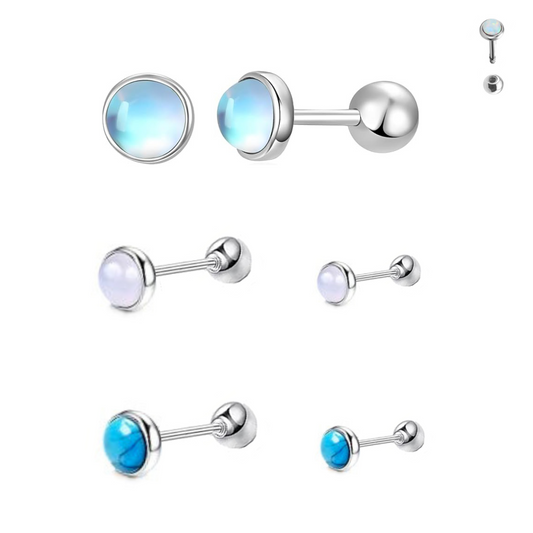 Steel Bezel Set Stone Top Tragus Cartilage Barbell