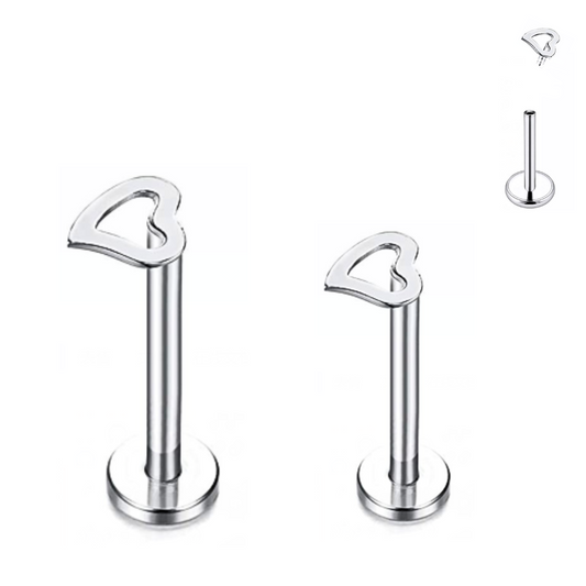 Steel Internally Threaded Hollow Heart Labret Tragus