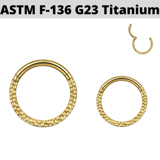 G23 Gold PVD Titanium Hammered Front Hinged Segment Clicker