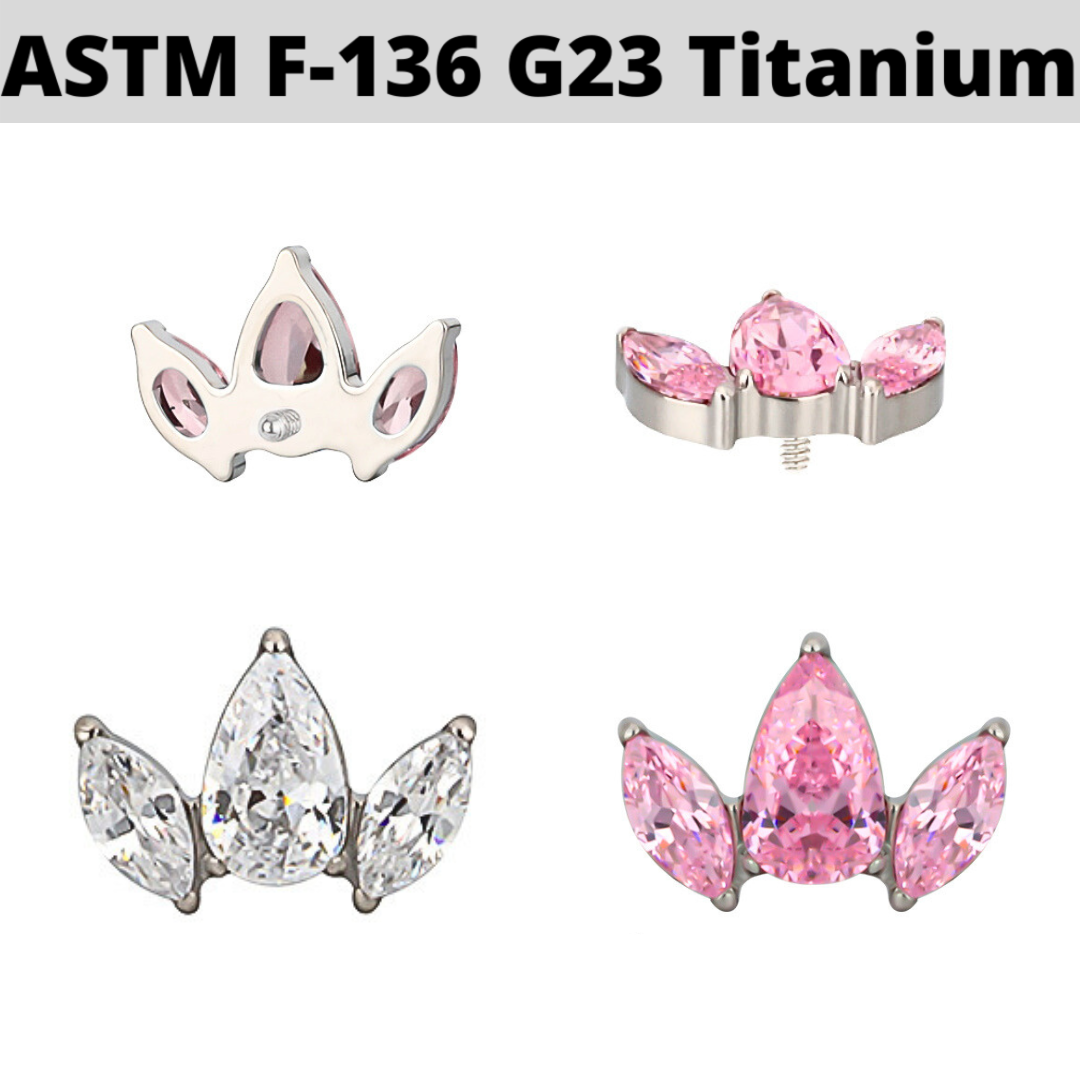 G23 Titanium Internally Threaded Pear Marquise CZ Top