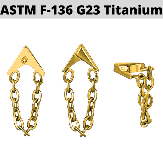 G23 Gold PVD Titanium Internally Threaded Arrow Chain Dangle Top
