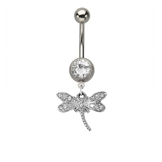 Paved CZ Dragonfly Dangle Belly Ring