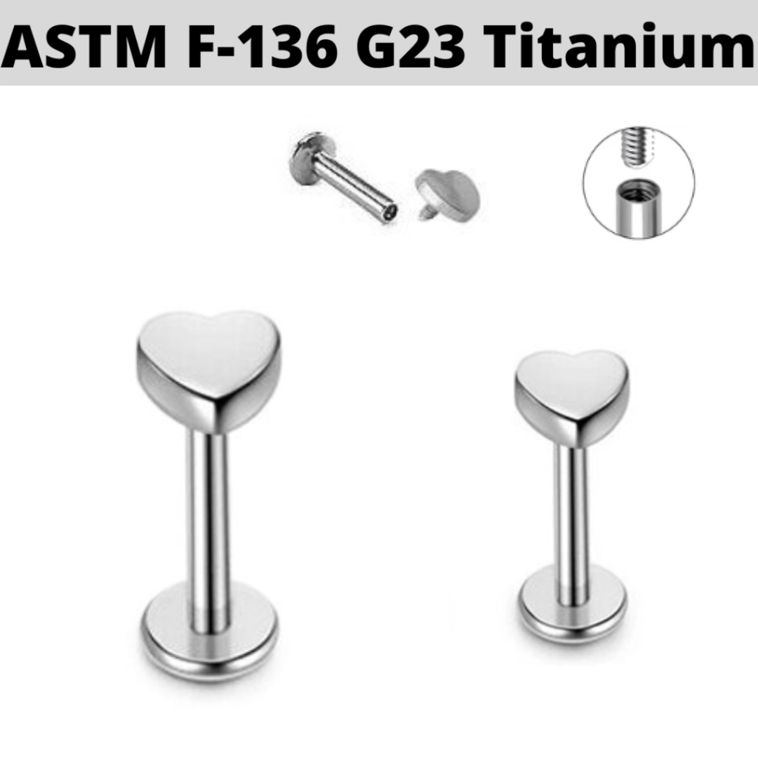 G23 Titanium Heart Internally Threaded Tragus Labret