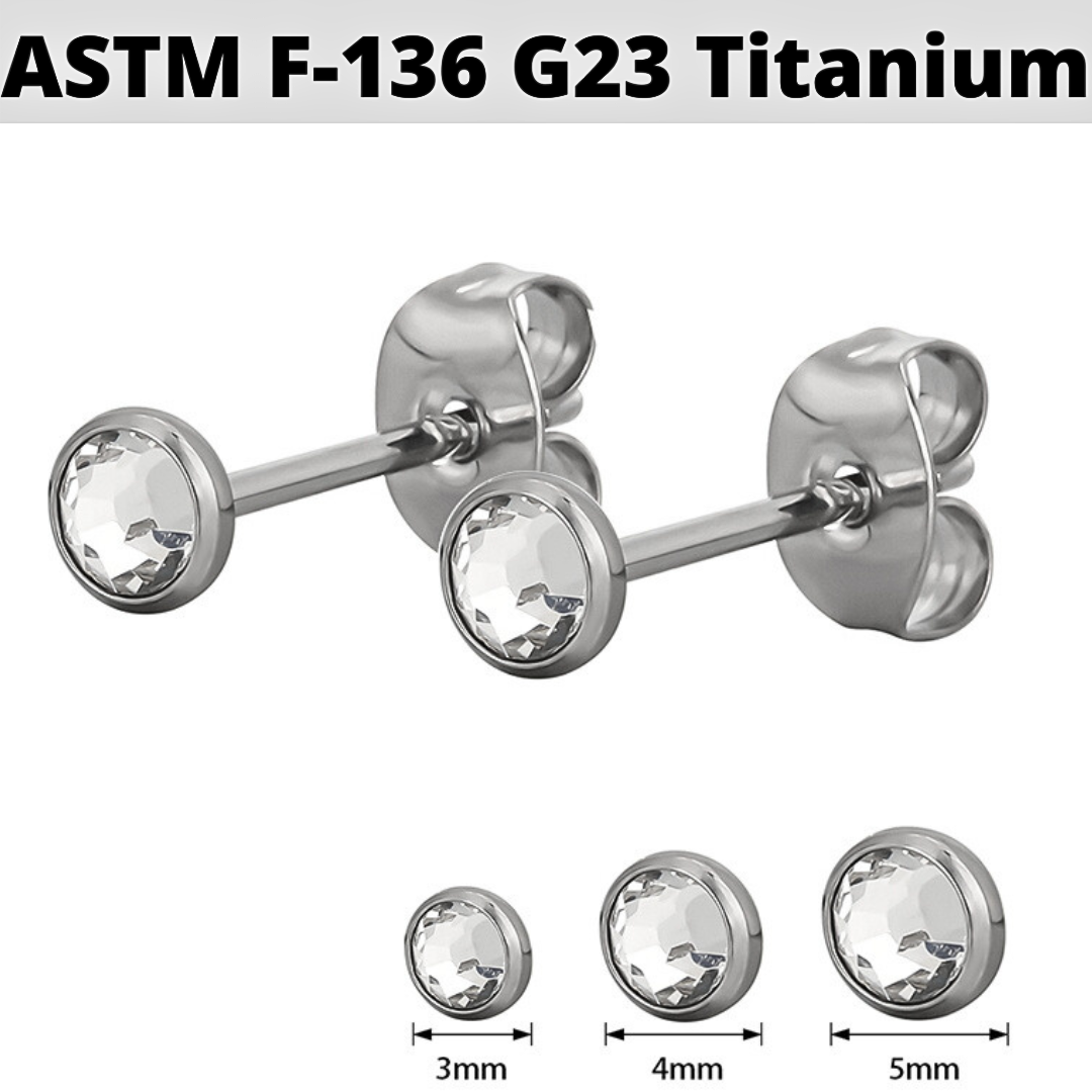 PAIR of G23 Titanium Bezel Set Flat CZ Stud Earrings