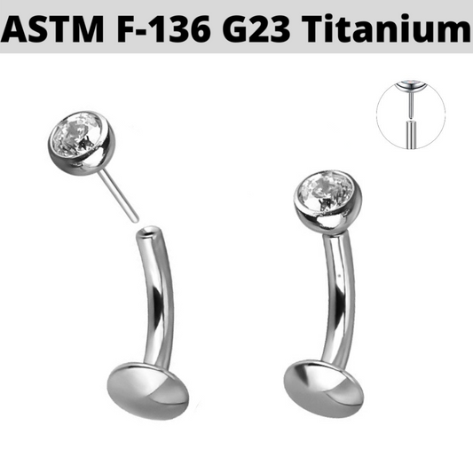 G23 Titanium Threadless Push In CZ Floating Belly Ring