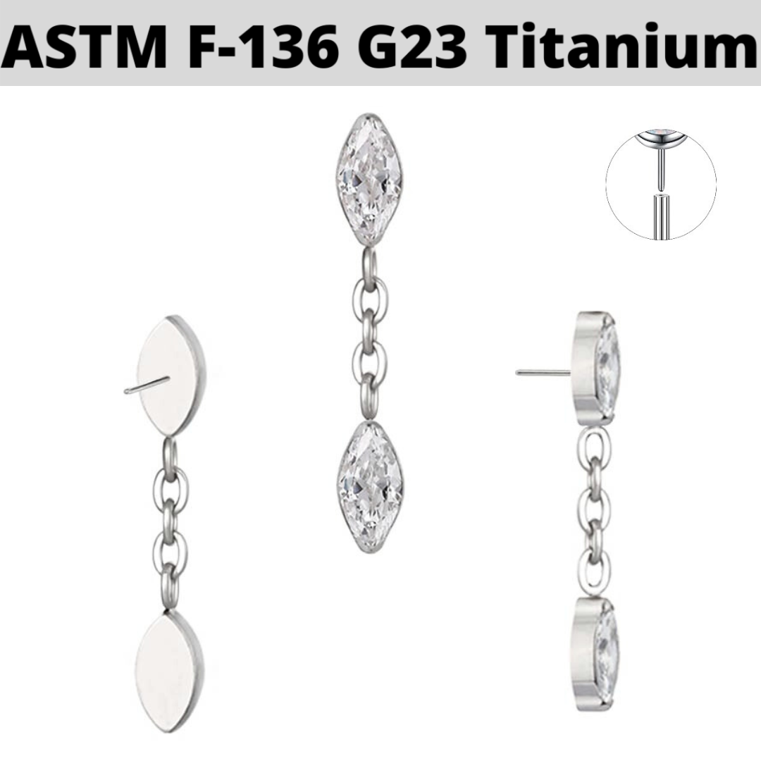 G23 Titanium Threadless Push In Marquise CZ Dangle Marquise CZ Top