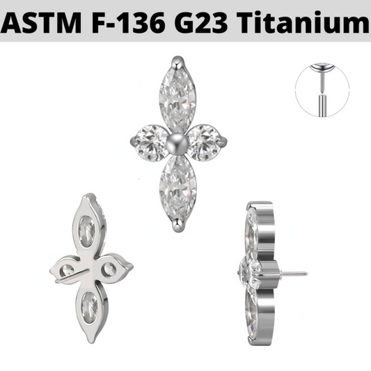 G23 Titanium Threadless Push In Marquise CZ Long Flower Top