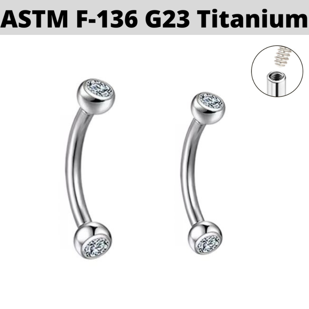 G23 Titanium Internally Threaded Ball CZ Curved Barbell
