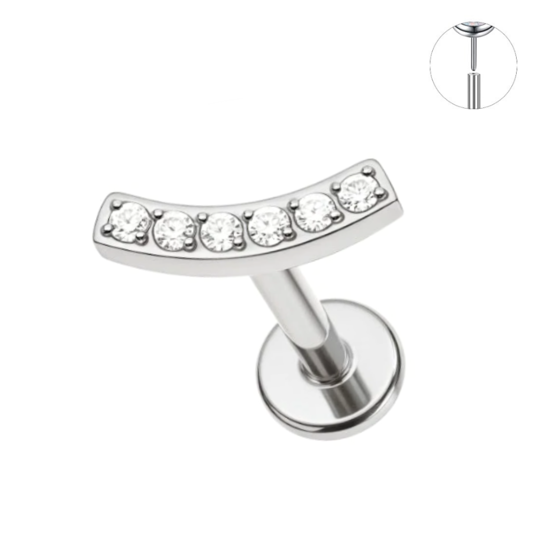 Steel Threadless Push In Curved Bar CZ Tragus Labret