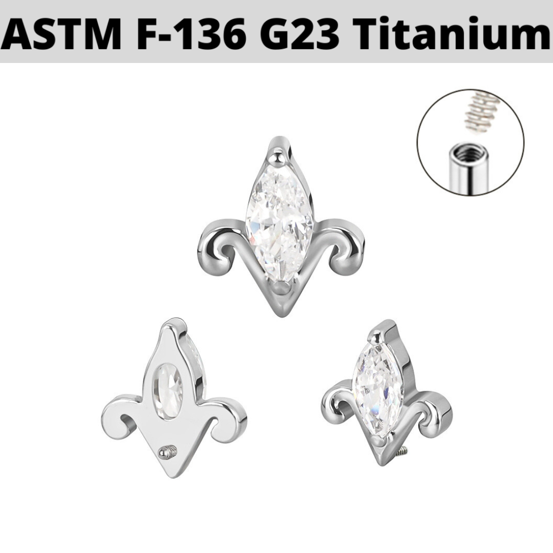 G23 Titanium Internally Threaded Marquise CZ Fleur De Lis Top