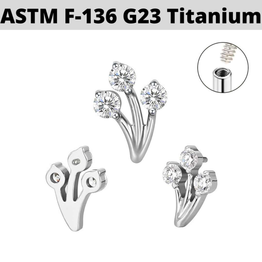G23 Titanium Internally Threaded Triple CZ Bouquet Top