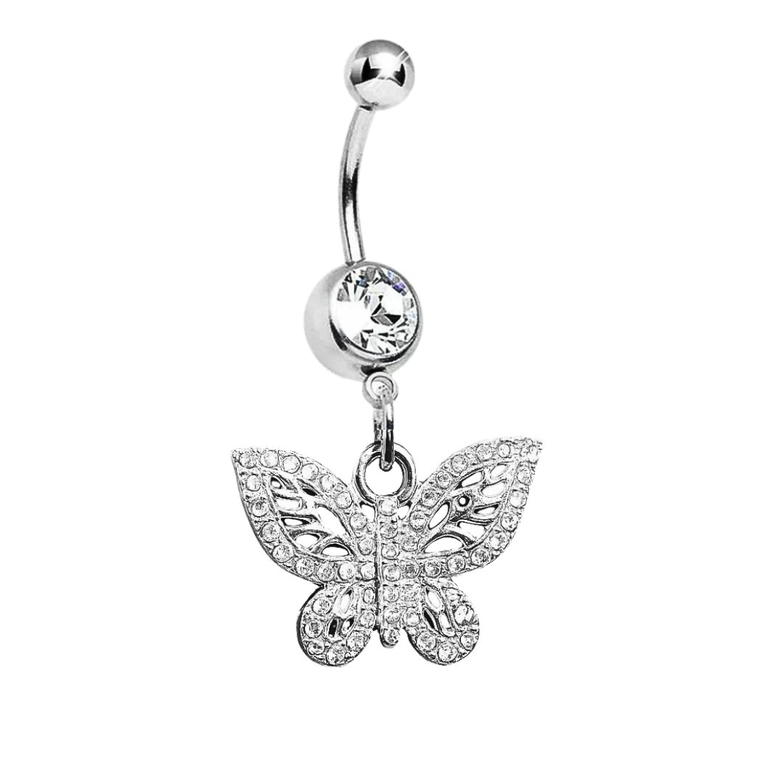 CZ Fancy Butterfly Dangle Belly Ring