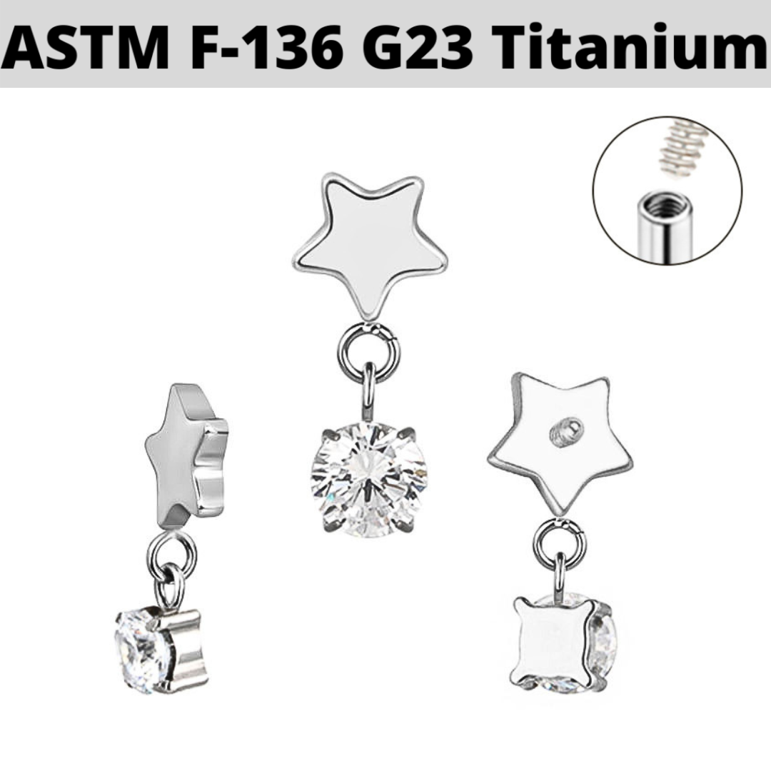 G23 Titanium Internally Threaded Star Dangle CZ Top