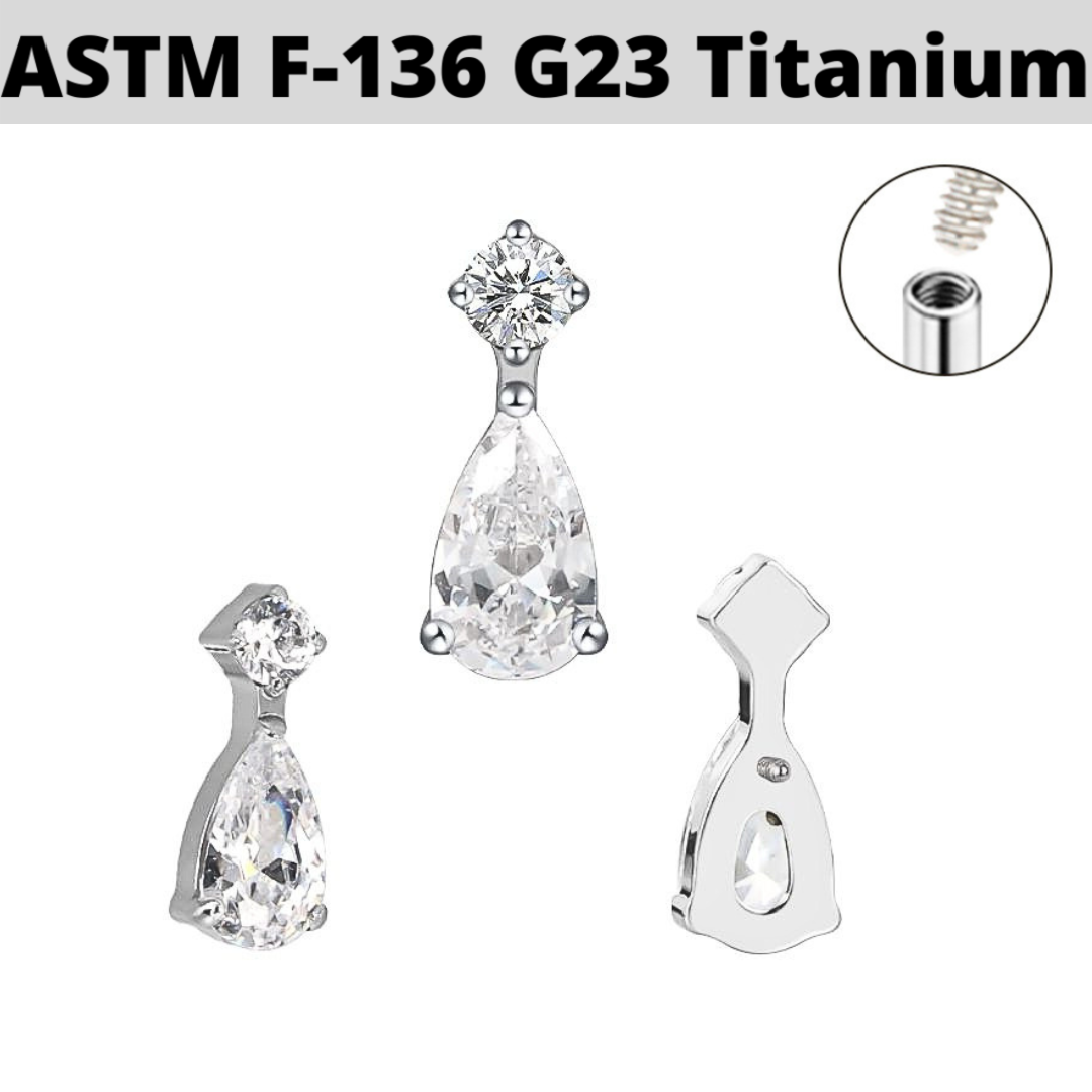 G23 Titanium Internally Threaded Teardrop with CZ Top