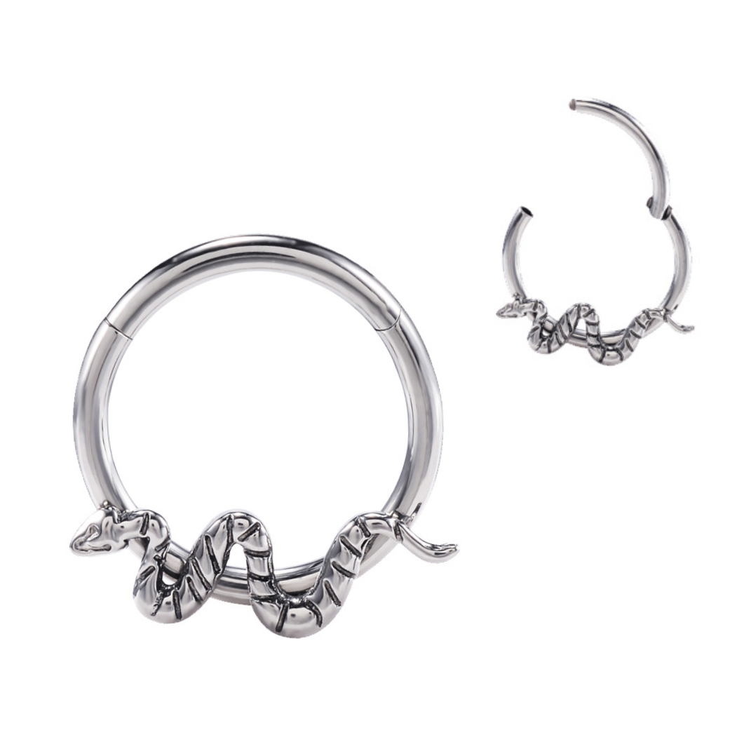 Steel Snake Hinged Segment Clicker Ring