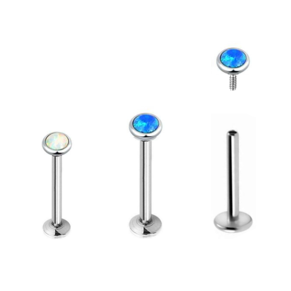 Steel Internally Threaded Flat Opal Labret