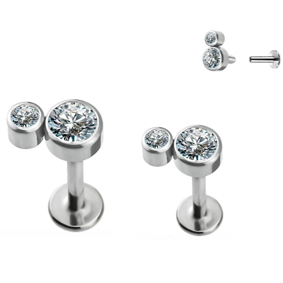 Steel Internally Threaded 2 CZ Cluster Tragus Labret
