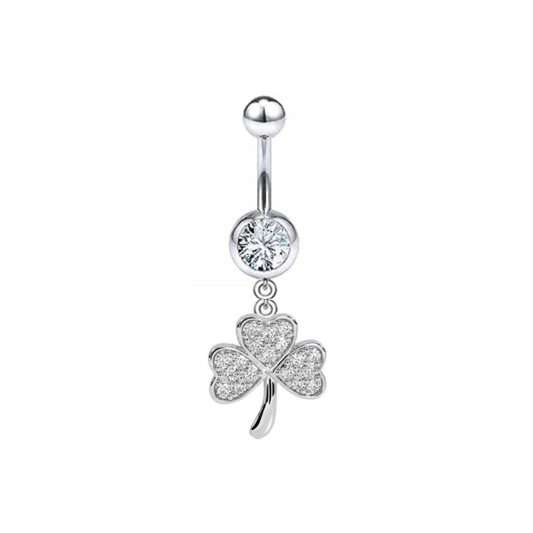 CZ Shamrock Cloverleaf Dangle Belly Ring